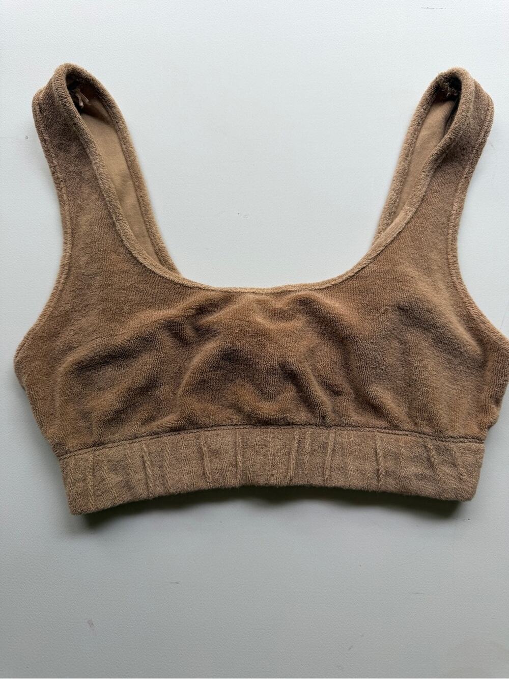 Zara Terry Cloth Crop Bralette Top brown. Small tan